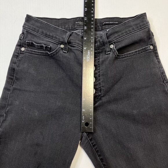 Banana Republic Mid Rise Crop Flare Jeans Black Faded Size 27 X 24 Button Fly - Picture 11 of 13